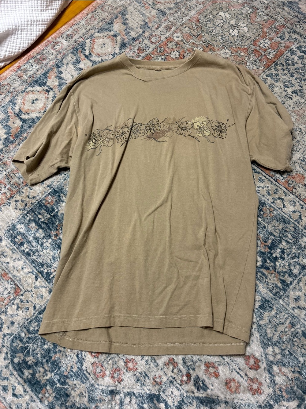 Newport Tan Short-Sleeve Crewneck Tee with Floral Chest Graphic